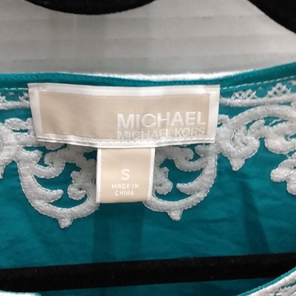Michael Kors Embroidered Bohemian BOHO teal turquoise Tunic top small - Picture 3 of 8